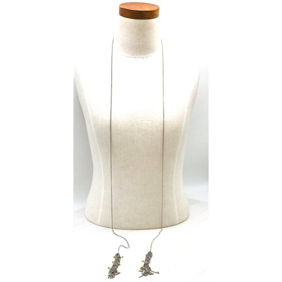 Vintage Style Long Silver Chain Necklace With Orange Bead Accents And Tassel Pen - Picture 5 of 7